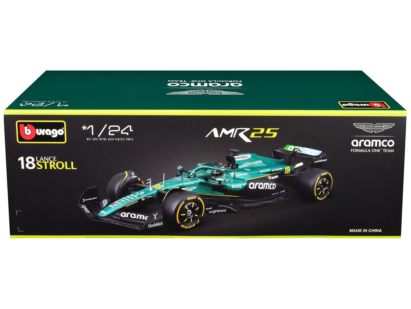 Aston Martin AMR25 #18 Lance Stroll "Aramco" Formula One F1 "World Championship" (2025) 1/24 Diecast Model Car by Bburago
