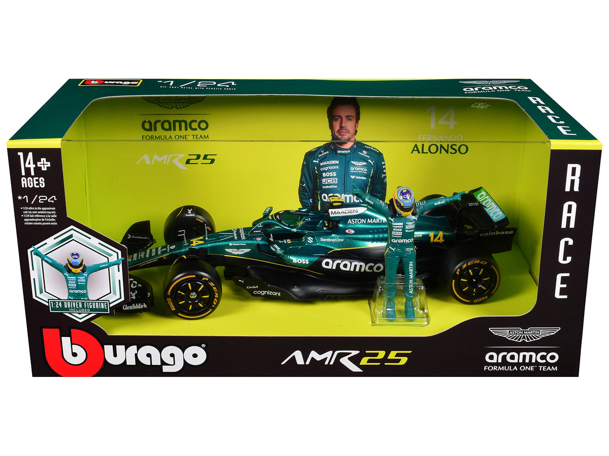 Aston Martin AMR25 #14 Fernando Alonso Formula 1/24 Scale Figure Set - Bburago