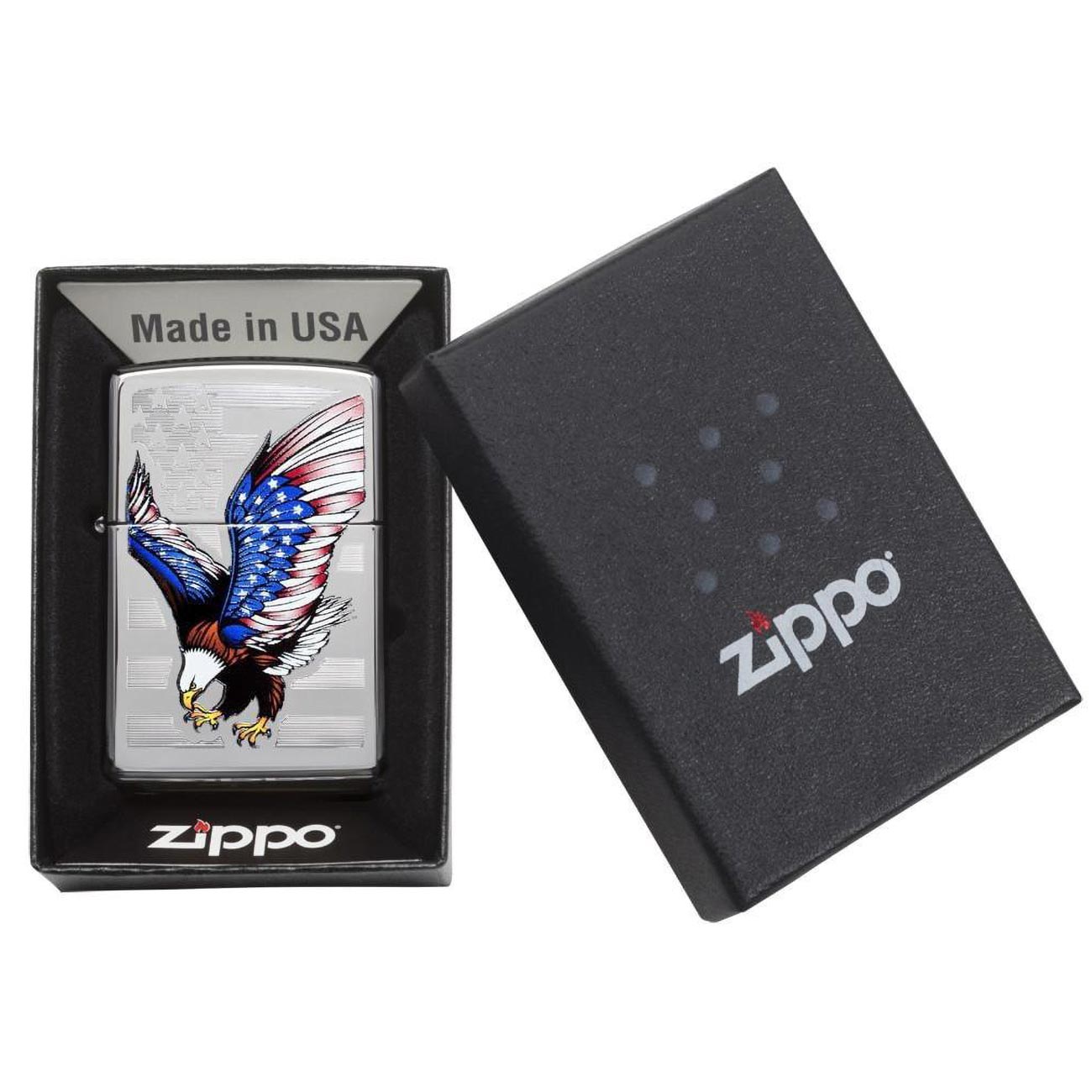 Zippo Windproof Lighter E-Star Award L&M w/Patriotic Eagle Flag High Polish Chrome