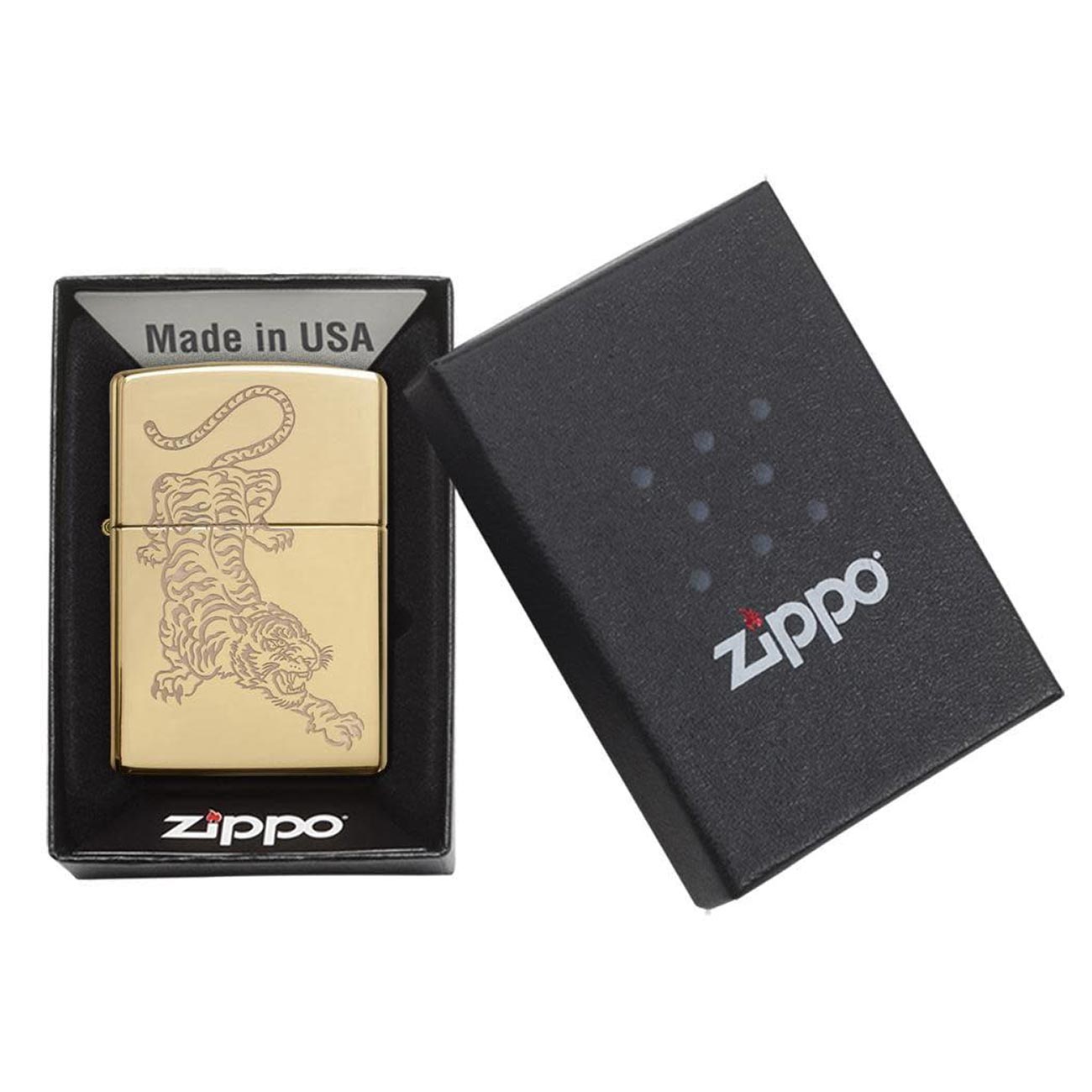 Zippo Windproof Lighter - Tiger Design High Polish Brass