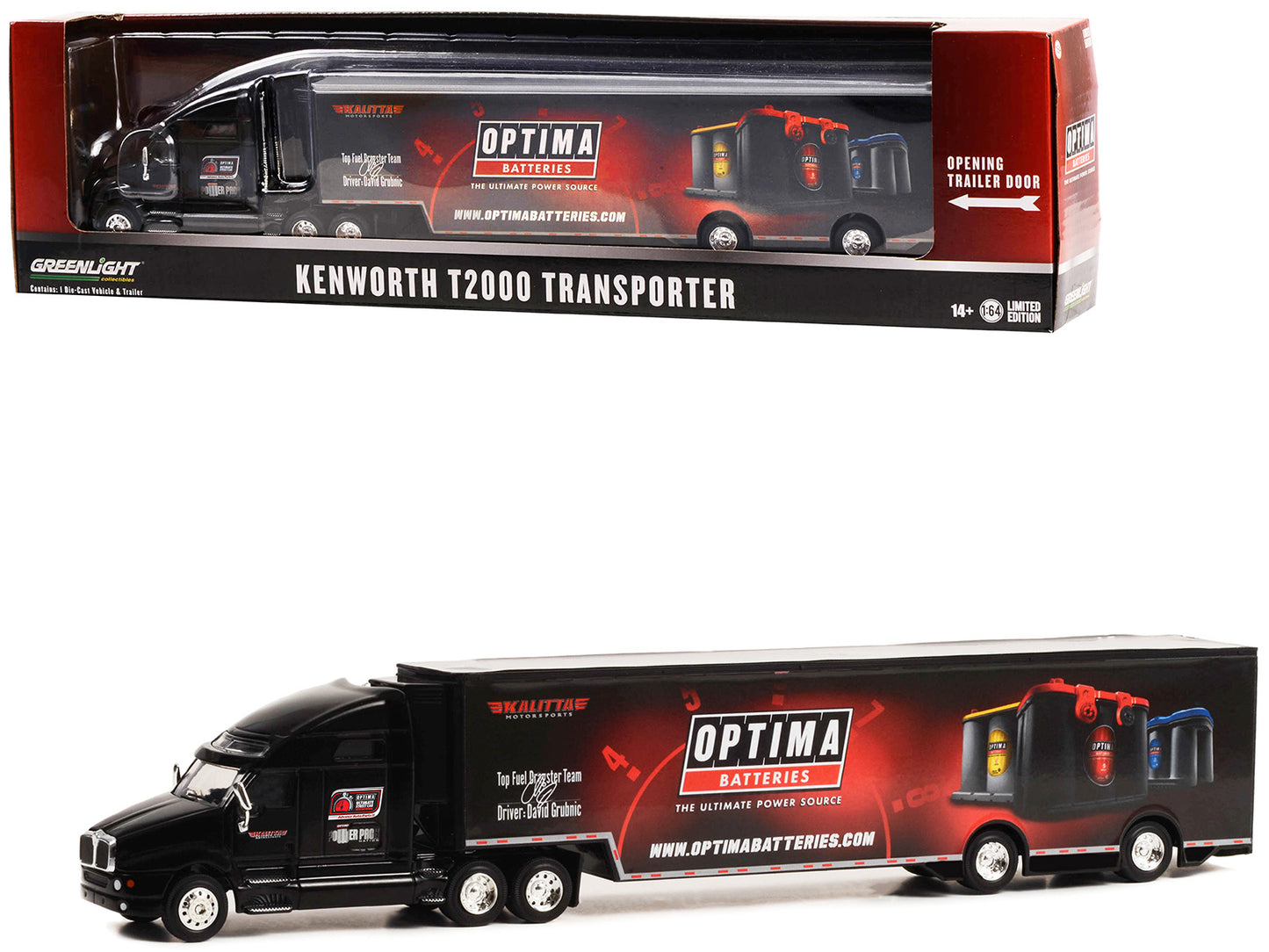 GreenLight Kenworth T2000 Transporter Black "OPTIMA Batteries: The Ultimate Power Source" "Hobby Exclusive" Series 1/64 Diecast Model by <h2>Kenworth Greenlight</h2> <p>High-quality car perfect for co