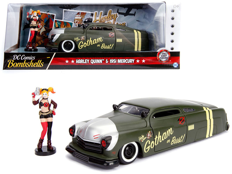 1951 Mercury Matt Green with Harley Quinn Diecast Figurine "DC Comics Bombshells" Series 1/24 Model Car by Jada <h2>1951 Jada</h2> <p>High-quality perfect for collectors and enthusiasts. Features deta