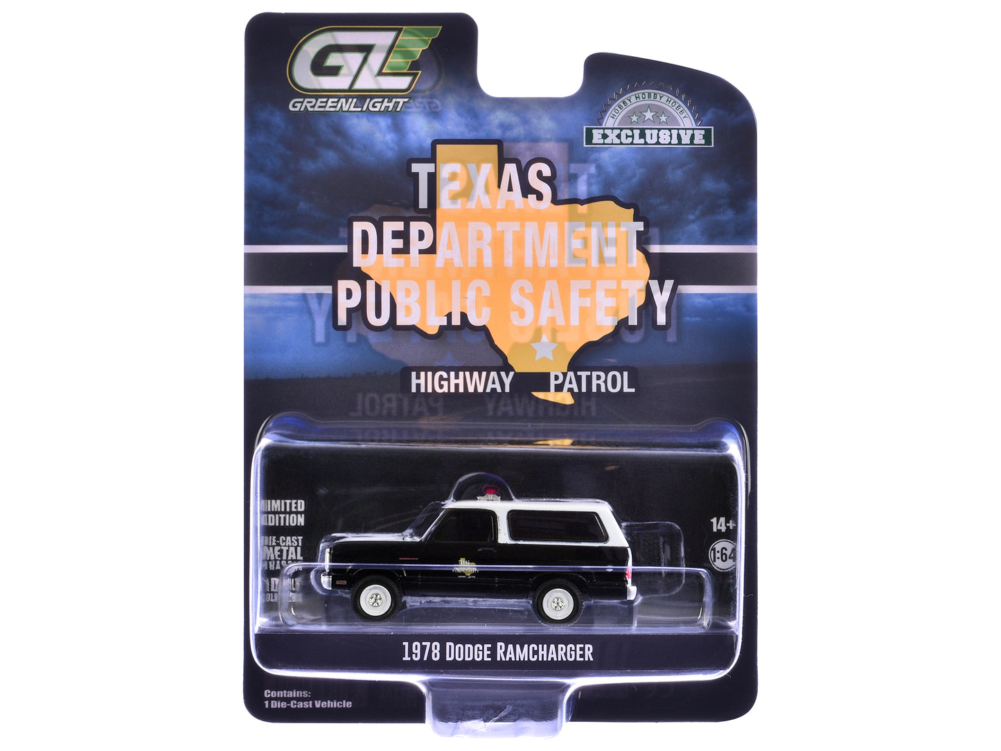 GreenLight 1978 Dodge Ramcharger Police Vehicle "Texas Department of Public Safety Highway Patrol" Black with White Hood and Top "Hobby Exclusive" Series 1/64 Diecast Model Car by <h2>1978 Greenlight<