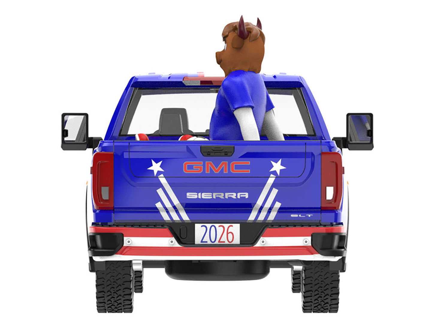 2022 GMC Sierra 3500 HD Pickup Truck Blue with American Soccer Graphics with Bison Figure "International Soccer Celebration '26" Series 1/64 Diecast Model Car by Greenlight