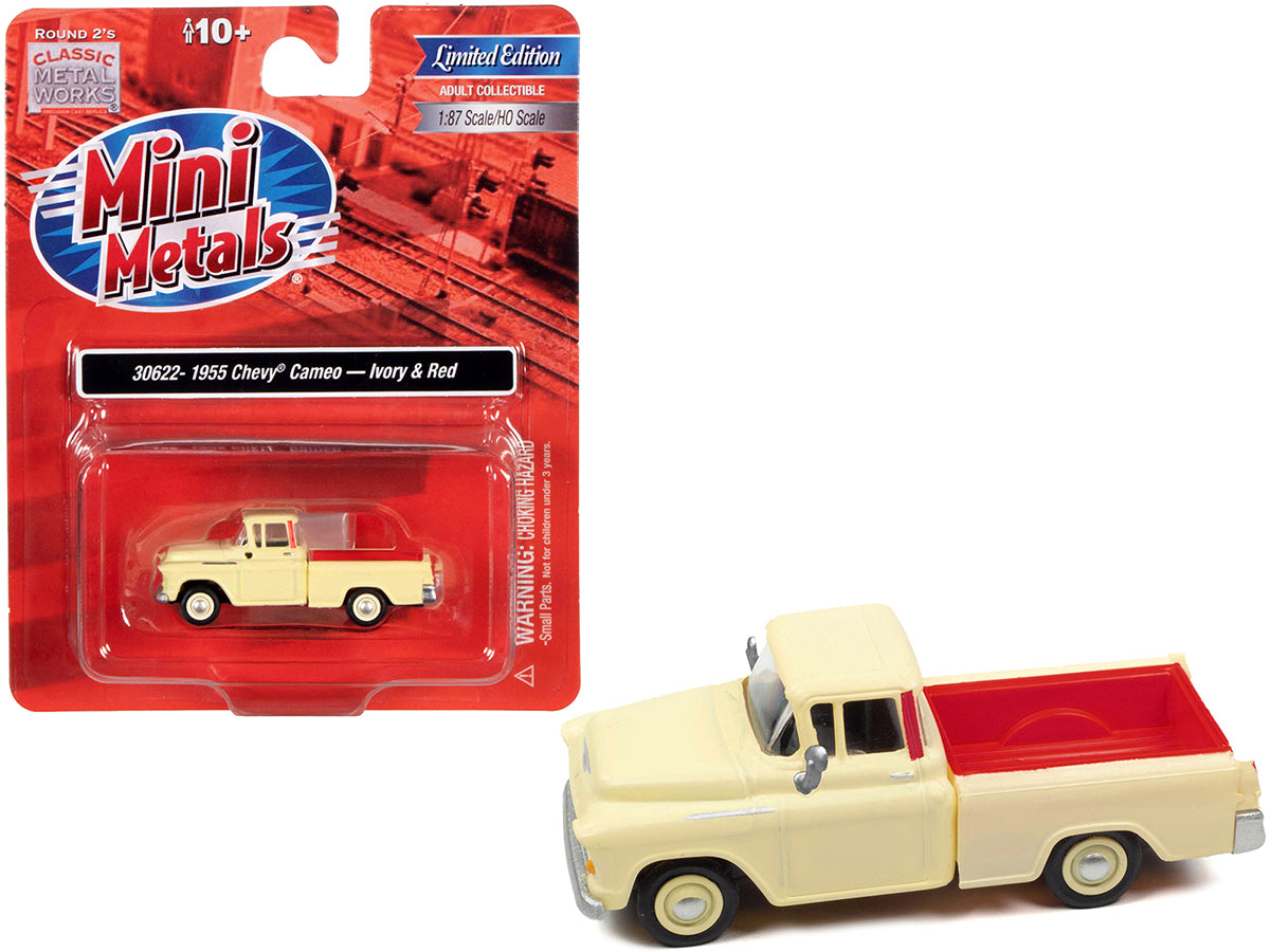 1955 Chevrolet Cameo Pickup Truck Ivory and Red 1/87 (HO) Scale Model