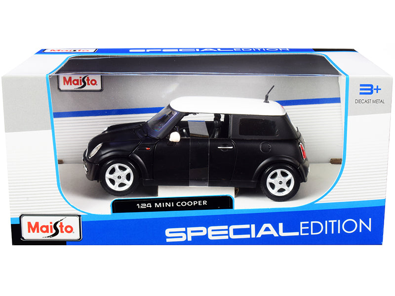 Mini Cooper Matt Black with White Top 1/24 Diecast Model Car - Maisto