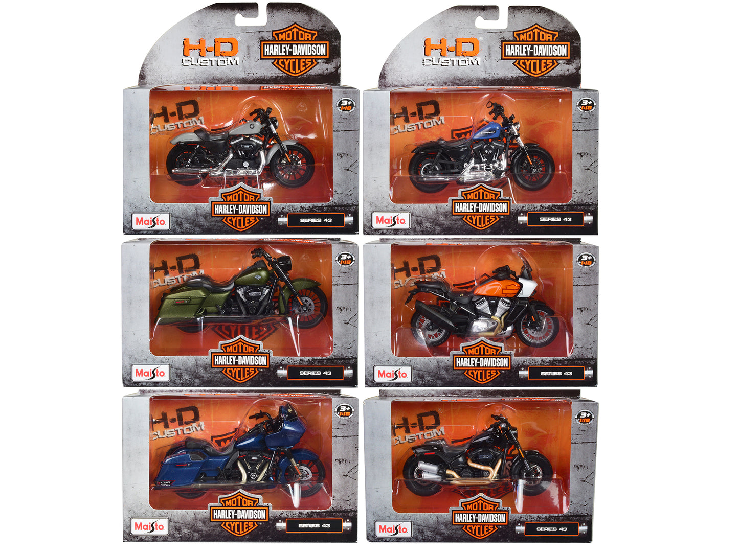 Harley-Davidson Motorcycles 6 piece Set Series 43 1/18 T&y Diecast Models by Maisto