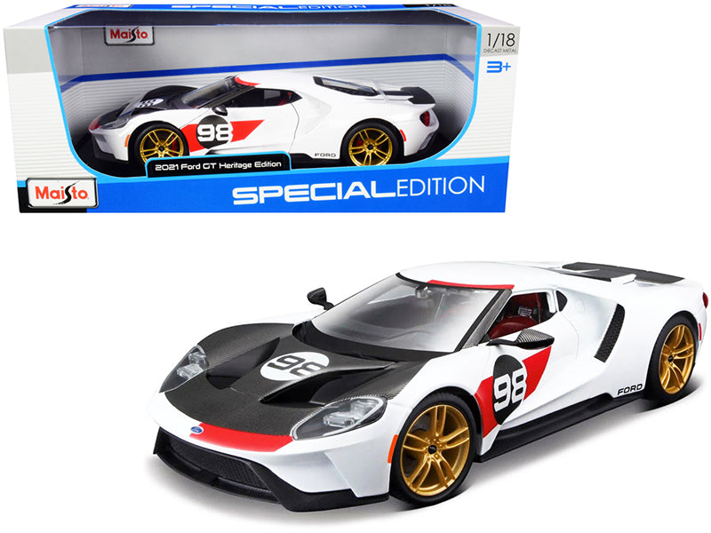 2021 Ford GT #98 White "Heritage Edition" 1/18 Diecast Model Car - Maisto
