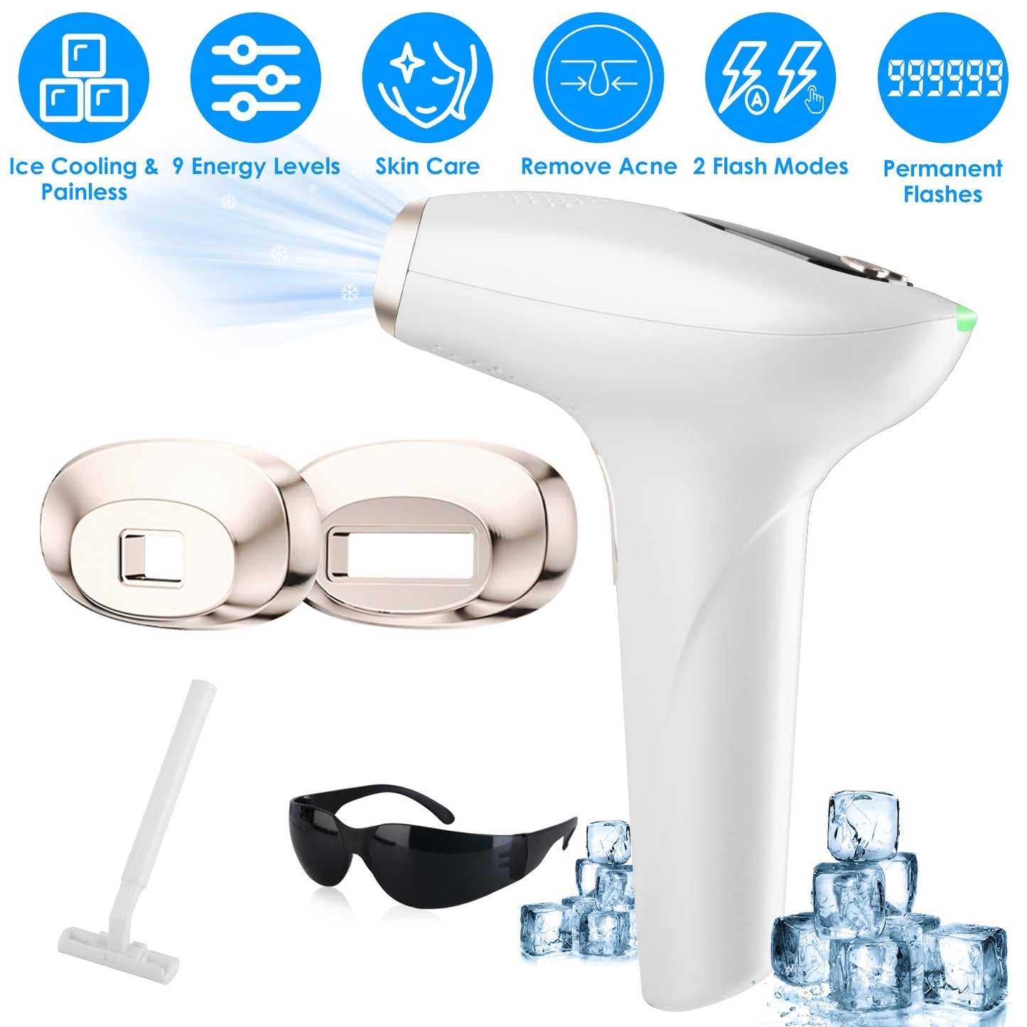 3 In 1 Ice Cooling Laser Hair Removal Painless Permanent At-Home Ipl With 999,9