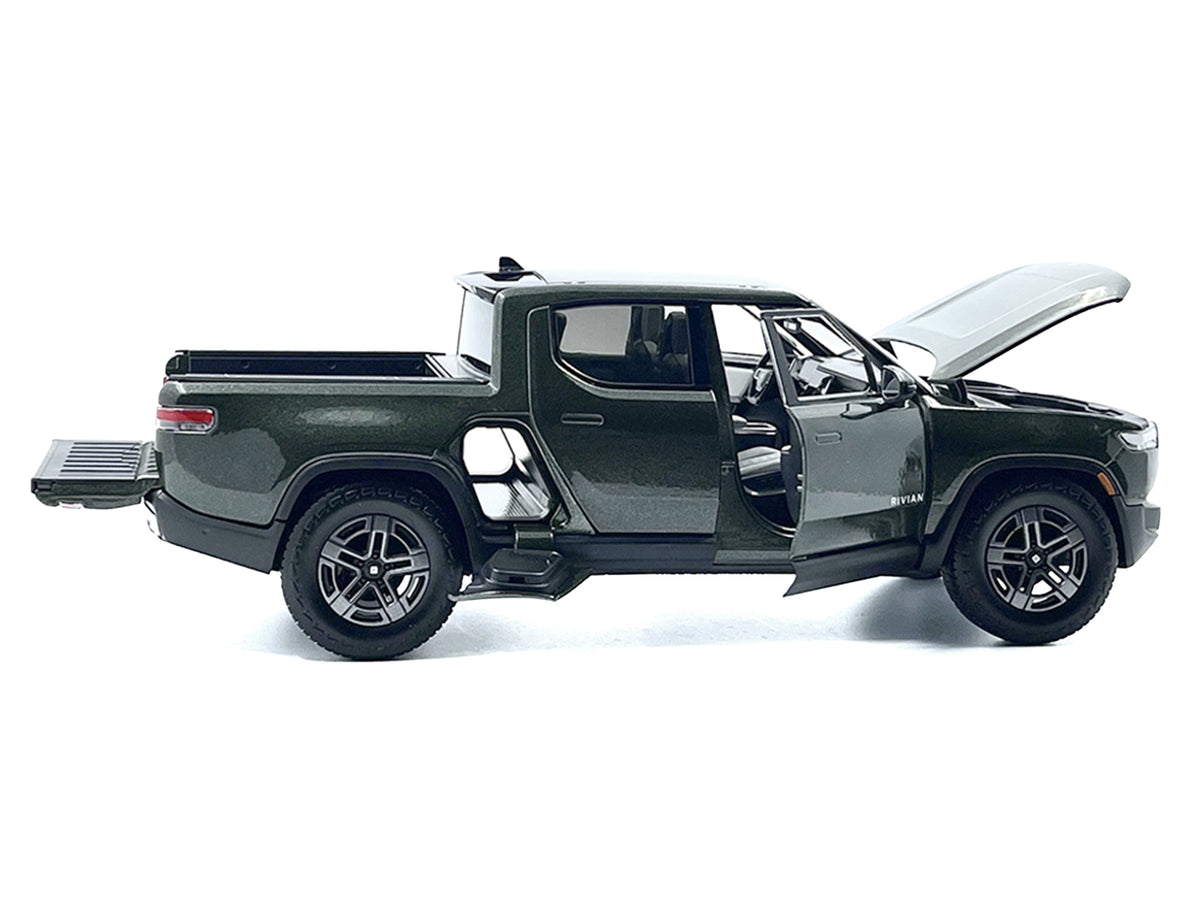 Rivian R1T Pickup Truck Dark Green Metallic with Sunroof 1/18 Diecast Model Car