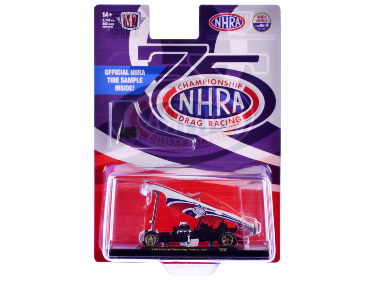 1969 Ford Mustang Funny Car Red White Graphics 1/64 Diecast Model Car - M2