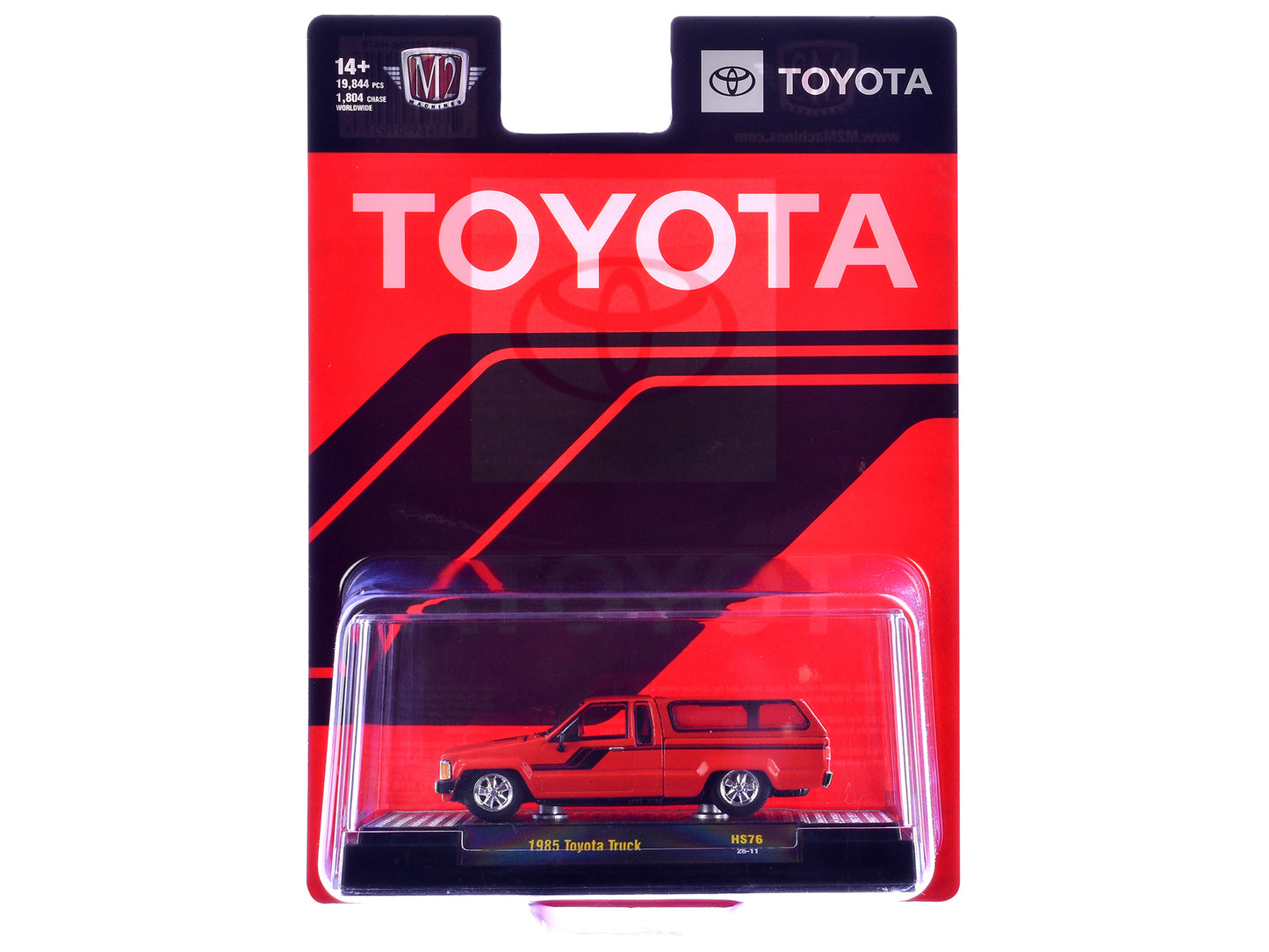 1985 Toyota SR5 Pickup Truck with Camper Shell Red with Black Stripes Limited Edition to 19844 pieces Worldwide 1/64 Diecast Model Car by M2 Machines