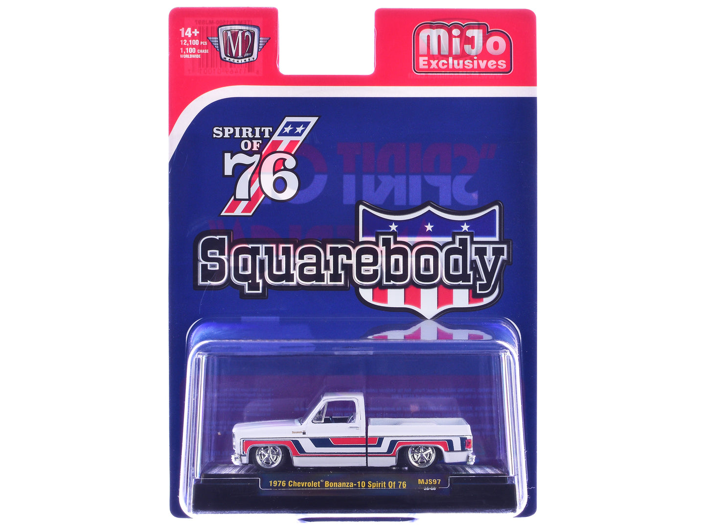 1976 Chevrolet Silverado Bonanza-10 Pickup Truck "Spirit of '76" White with Blue and Red Graphics Limited Edition to 12100 pieces Worldwide 1/64 Diecast Model Car by M2 Machines