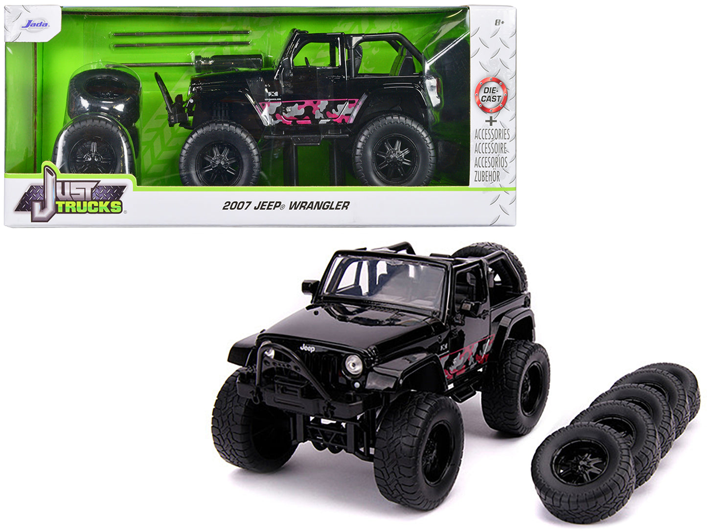 2007 Jeep Wrangler Black with Extra Wheels "Just Trucks" Series 1/24 Diecast Model Car by Jada <h2>2007 Jada</h2> <p>High-quality perfect for collectors and enthusiasts. Features detailed interior ext
