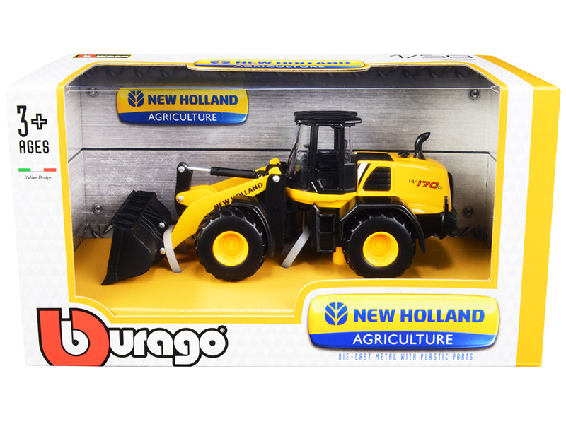 New Holland W170D Wheel Loader Yellow Black 1/50 Diecast Model Car - Bburago