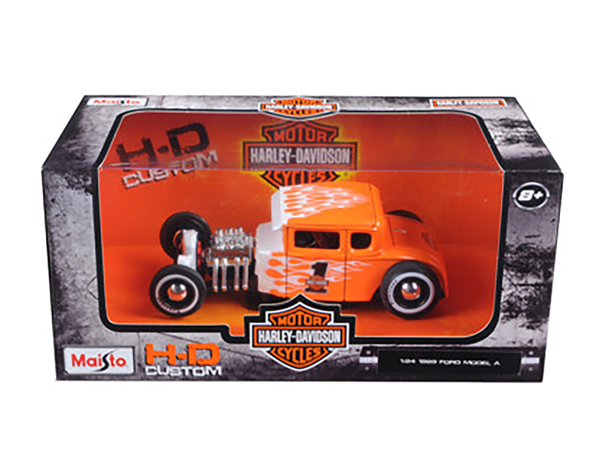 1929 Ford Model A #1 Orange White Flames 1/24 Diecast Model Car - Maisto