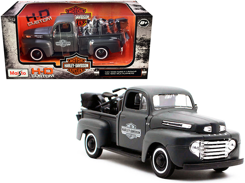 1948 Ford F-1 Pickup Truck 1942 Harley-Davidson WLA 1/24 Diecast Model - Maisto
