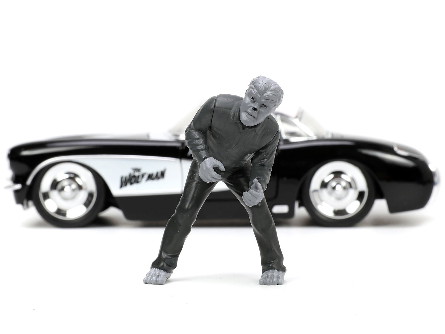 1957 Chevrolet Corvette Black with White Top and Wolfman Diecast Figure "Universal Monsters" "Hollywood Rides" Series 1/24 Model Car by Jada <h2>1957 Jada</h2> <p>High-quality perfect for collectors e