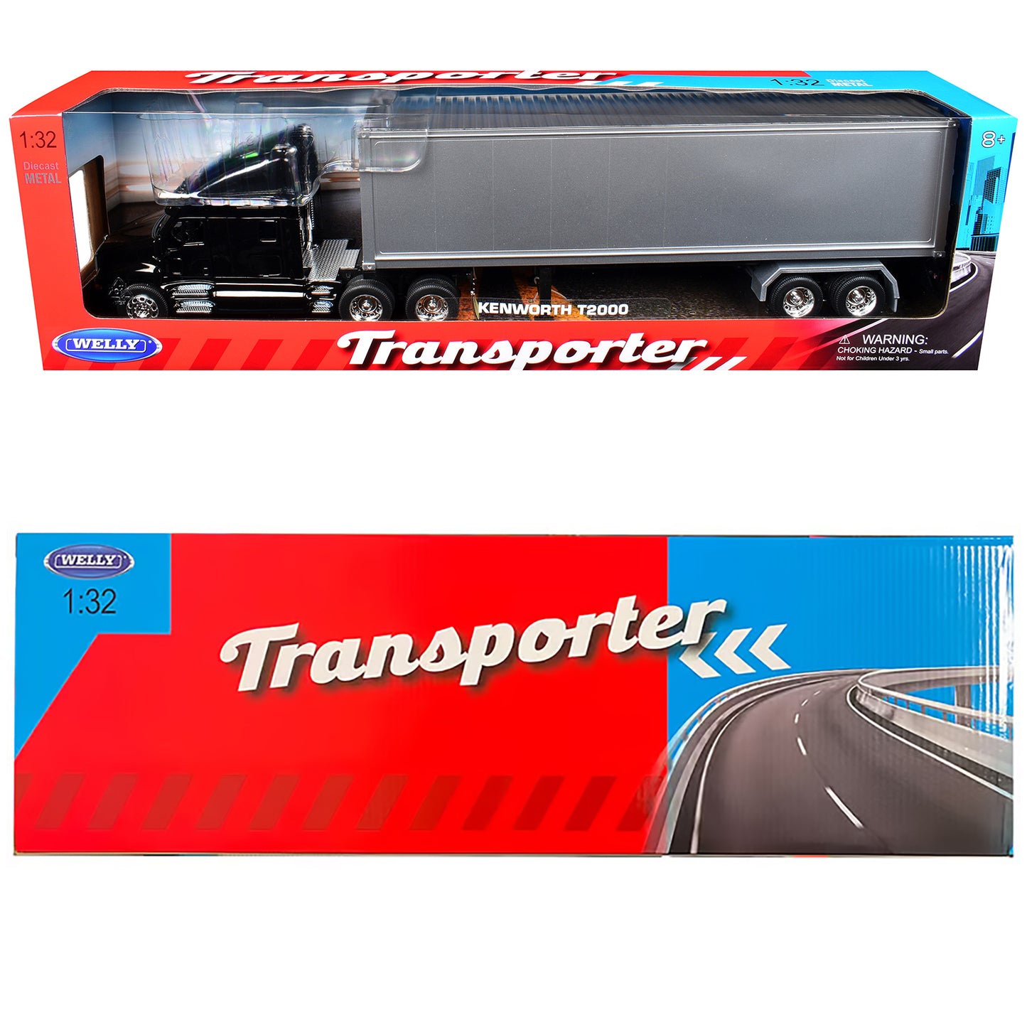 Kenworth T2000 Truck Black with Gray Container "Transporter" Series 1/32 Diecast Model by Welly