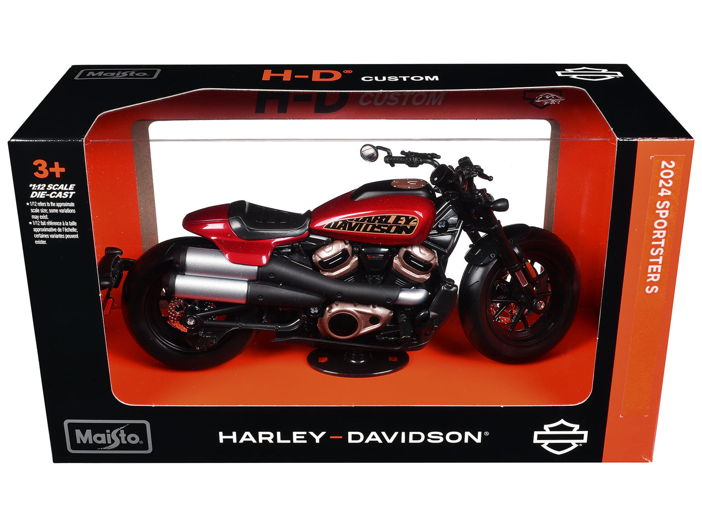 2024 Harley Davidson Sportster S Motorcycle Red Metallic and Black "H-D Custom" Series 1/12 Diecast Model Car by Maisto