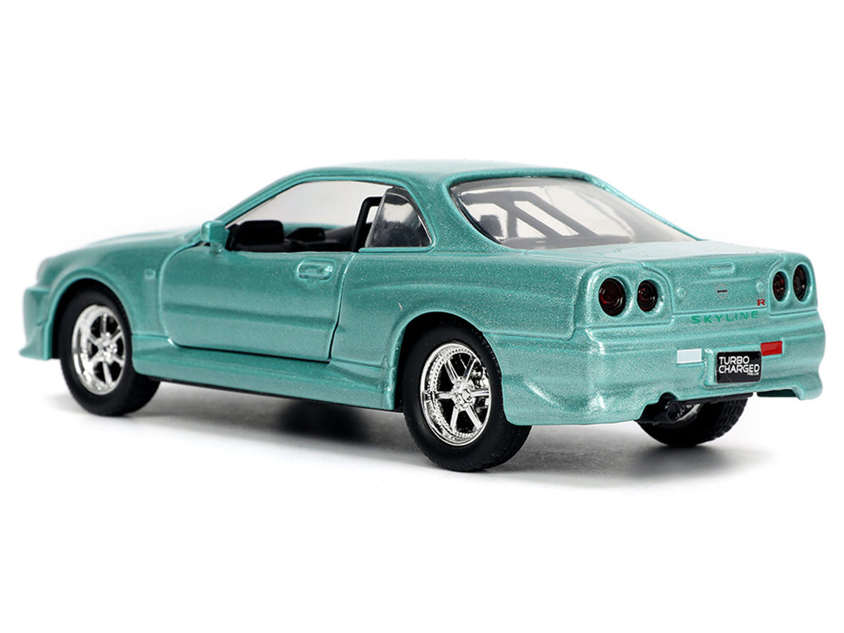 Brian's Nissan Skyline GT-R (BNR34) RHD (Right Hand Drive) Turquoise Metallic "Fast & Furious" Movie 1/32 Diecast Model Car by Jada