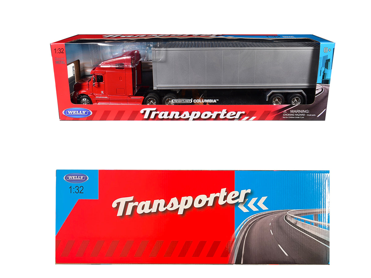 Freightliner Columbia Truck Red with Gray Container 1/32 Diecast by Welly