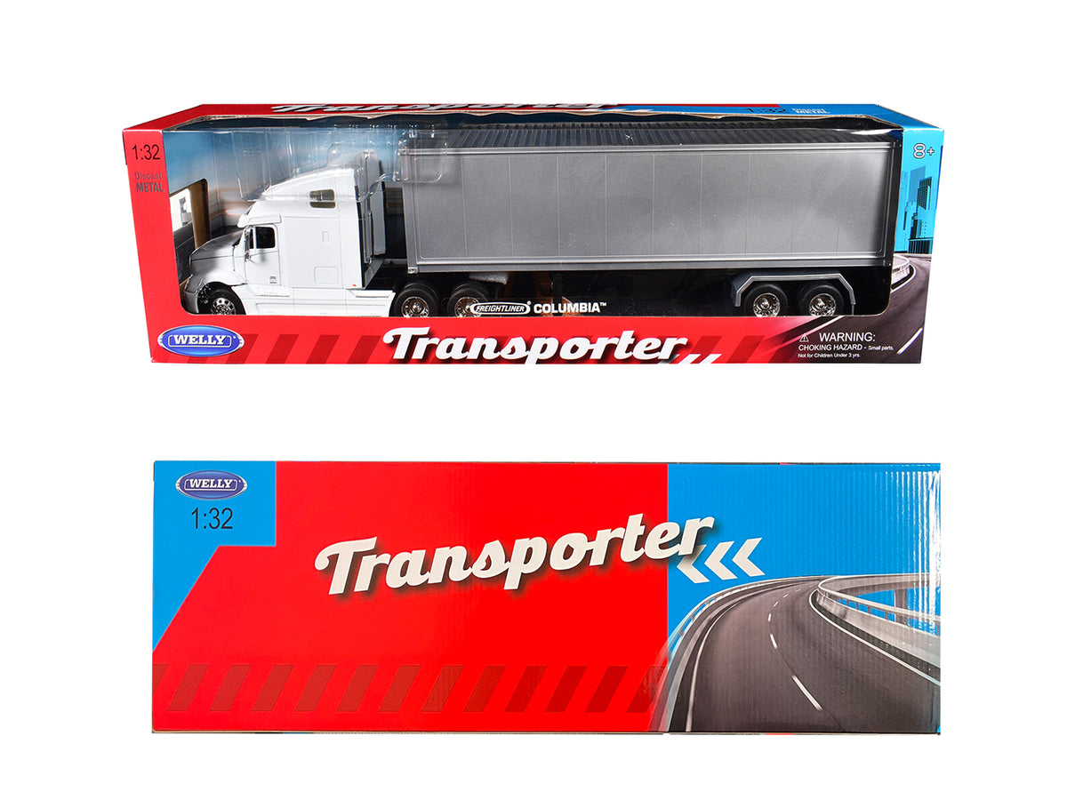 Freightliner Columbia Truck White with Gray Container 1/32 Diecast by Welly