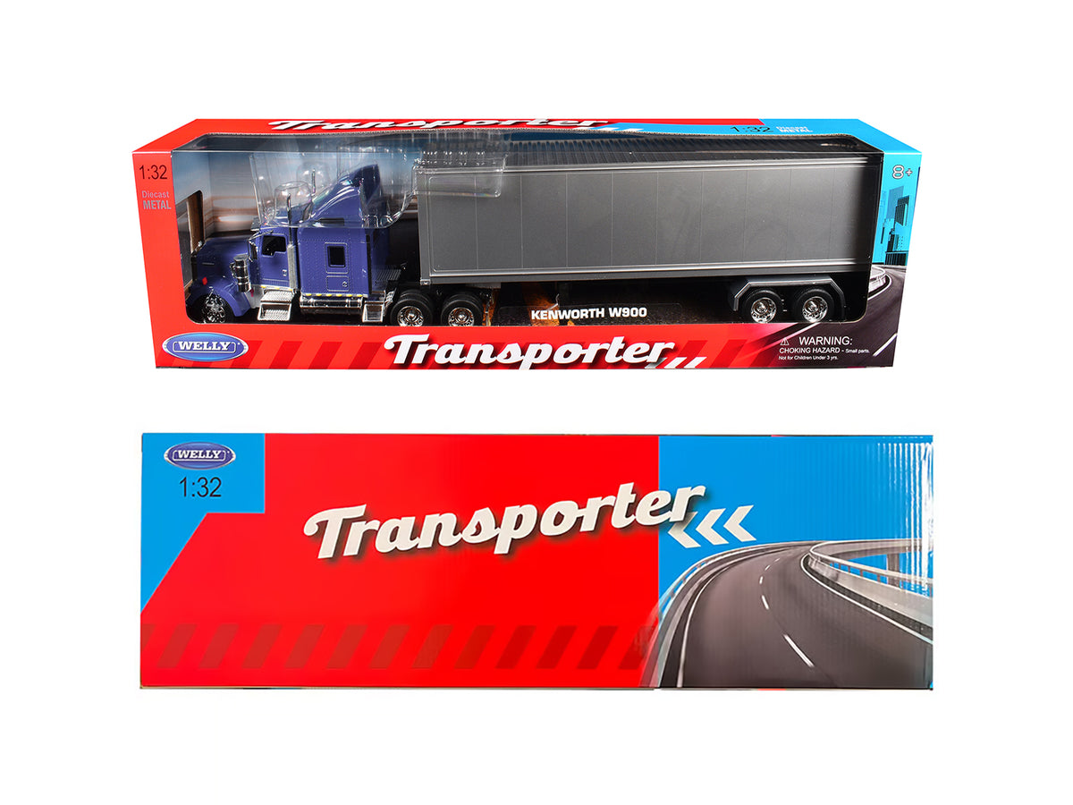 Kenworth W900 Truck Blue with Gray Container 1/32 Diecast by Welly