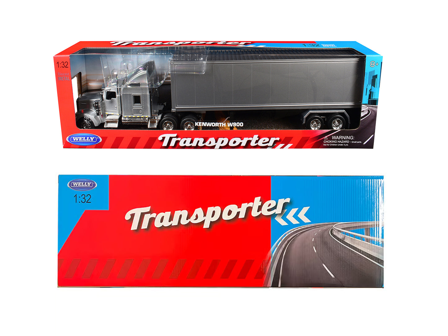 Kenworth W900 Truck Silver Metallic with Gray Container 1/32 Diecast Model by Welly