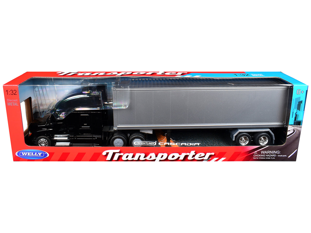 Freightliner Cascadia Truck Black with Silver Container Transporter 1/32 Diecast