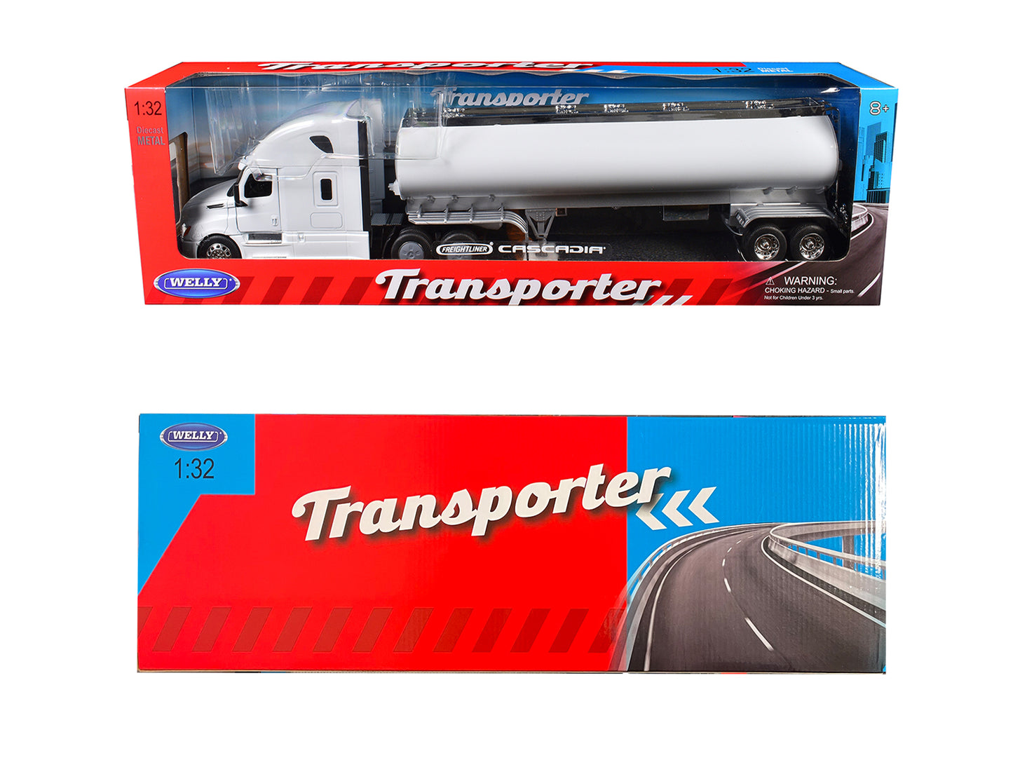 Freightliner Cascadia Truck White with White Tanker Trailer "Transporter" Series 1/32 T&y Diecast Model by Welly