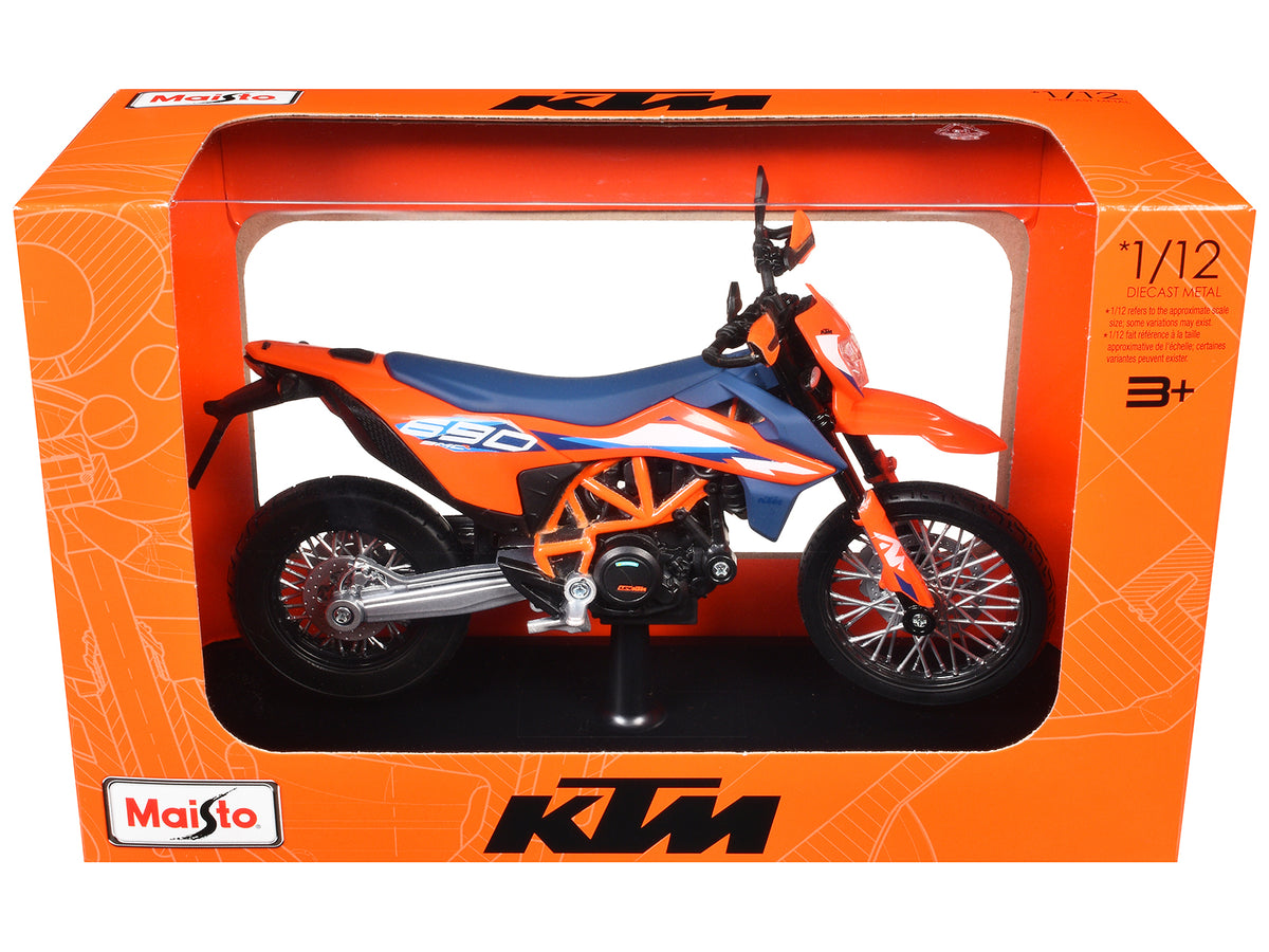 2023 KTM 690 SMC R Orange and Blue with Display Base 1/12 Diecast Model - Maisto