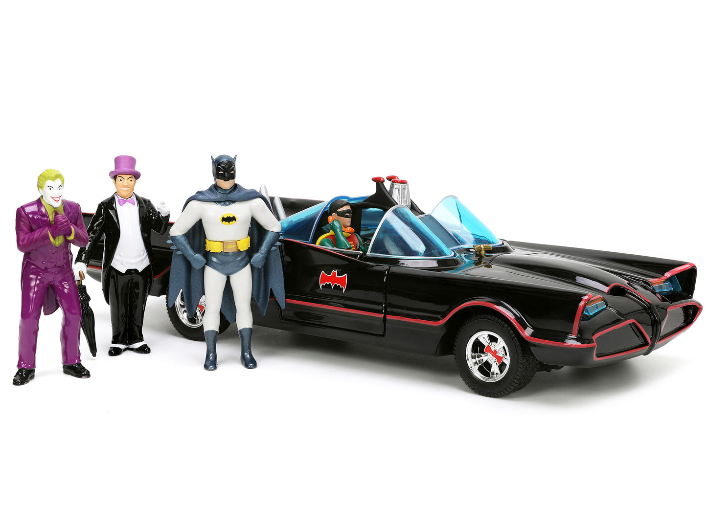 1966 Classic Batmobile with Diecast Batman The Joker Penguin and Plastic Robin Sitting Inside Car "Batman" TV Series (1966) "Hollywood Rides" 1/24 Model by Jada <h2>1966 Jada</h2> <p>High-quality perf