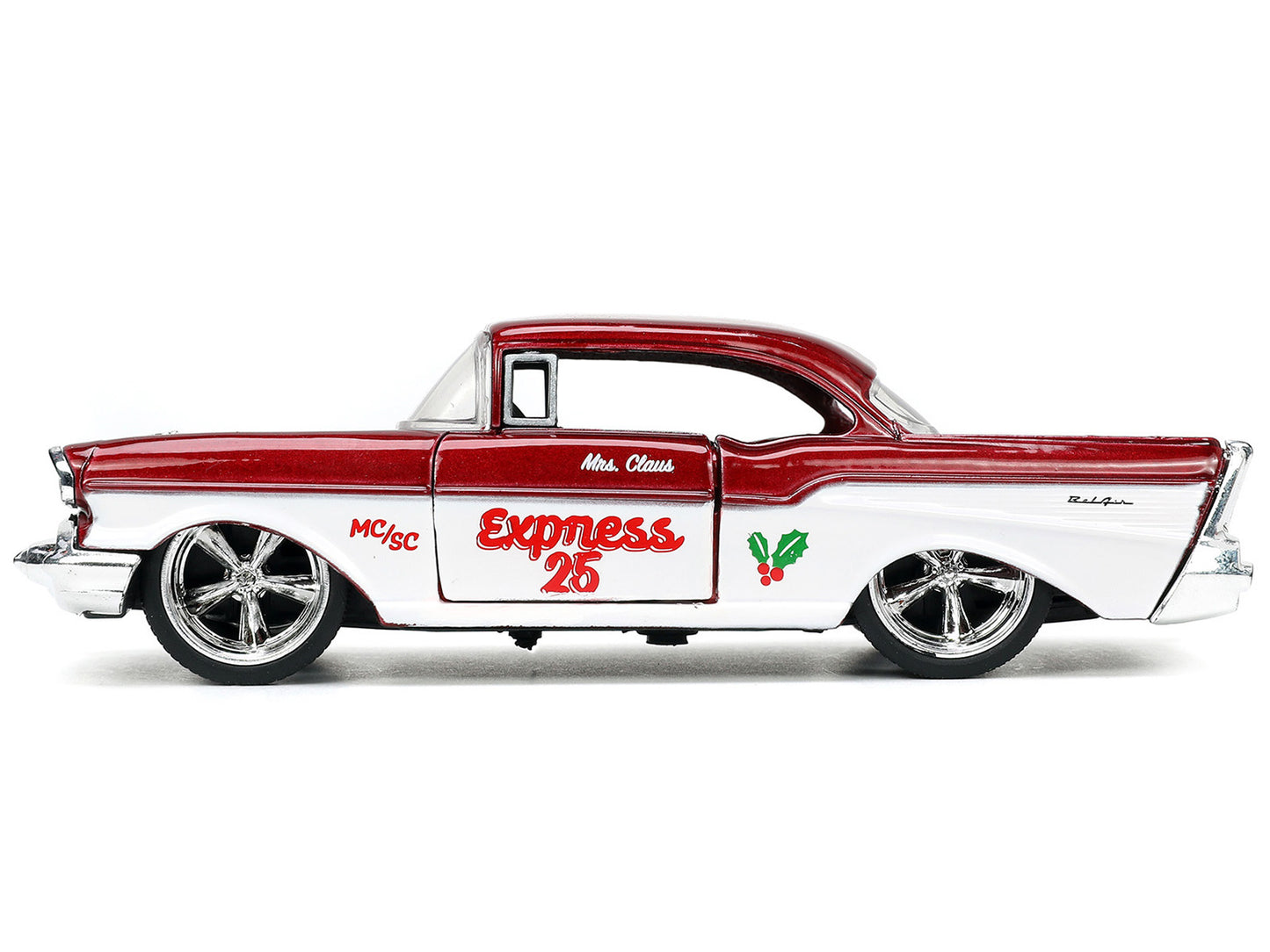 1941 Ford Pickup Truck Red and White "Santa's Workshop" 1957 Chevrolet Bel Air Metallic "Express 25" with Mr. Mrs. Santa Claus Diecast Figures "Holiday Rides" Series 1/32 Model Cars by Jada Car Collec