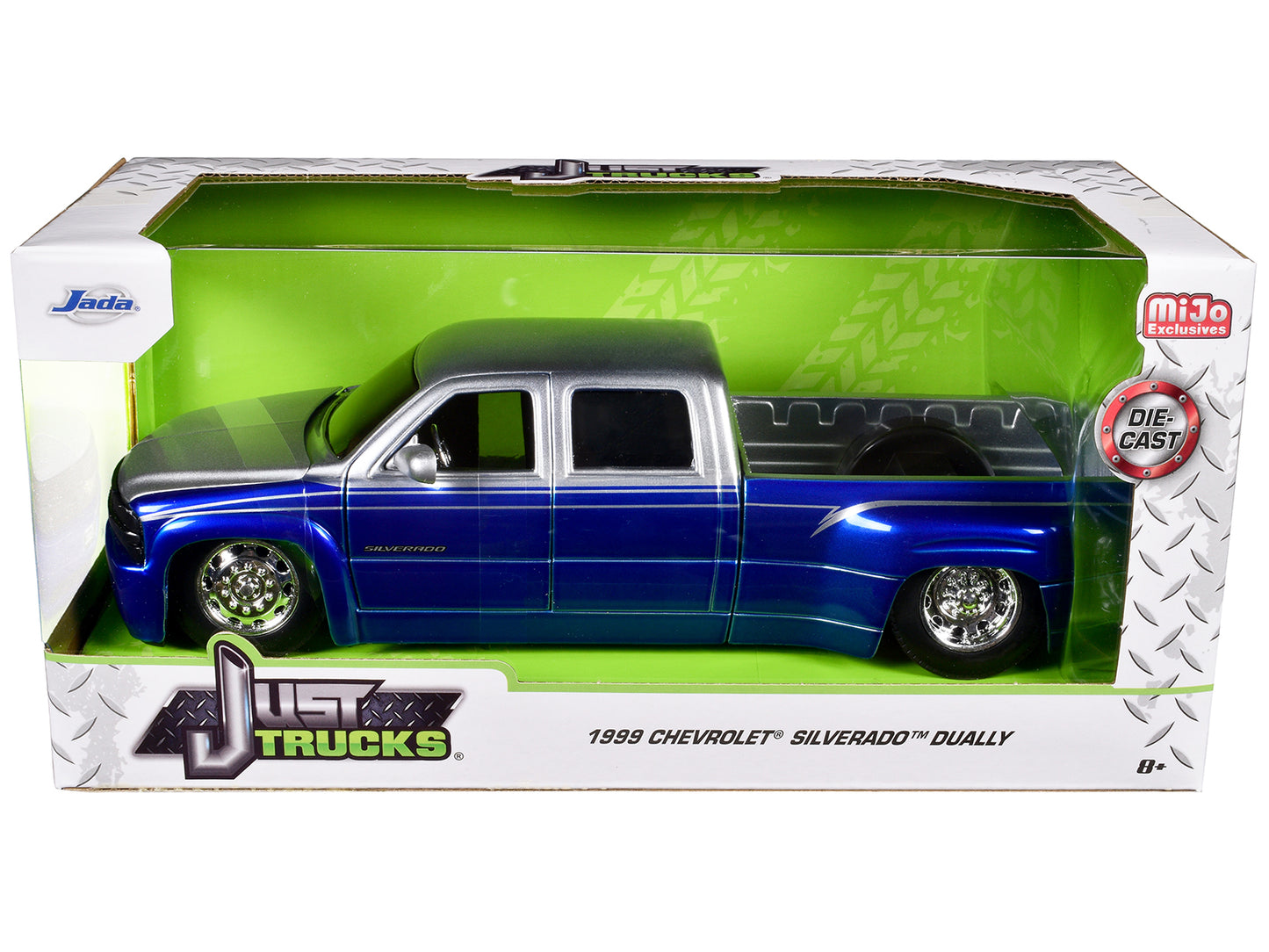 1999 Chevrolet Silverado Dually Pickup Truck Blue Metallic and Silver with Stock Wheels "Just Trucks" Series 1/24 Diecast Model Car by Jada <h2>1999 Jada</h2> <p>High-quality perfect for collectors en
