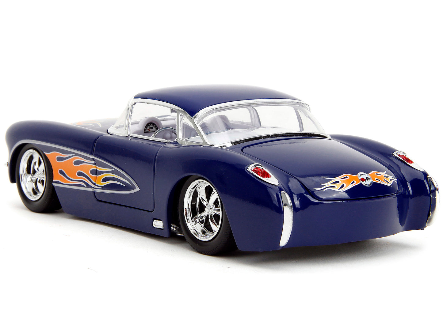 1957 Chevrolet Corvette Dark Blue with Flame Graphics and White Interior "Bigtime Muscle" Series 1/24 Diecast Model Car by Jada <h2>1957 Jada</h2> <p>High-quality perfect for collectors enthusiasts. F
