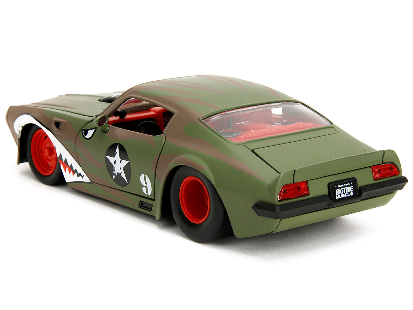 1972 Pontiac Firebird #9 Green Camouflage Flames with Graphics and Red Interior "Bigtime Muscle" Series 1/24 Diecast Model Car by Jada <h2>1972 Jada</h2> <p>High-quality perfect for collectors enthusi