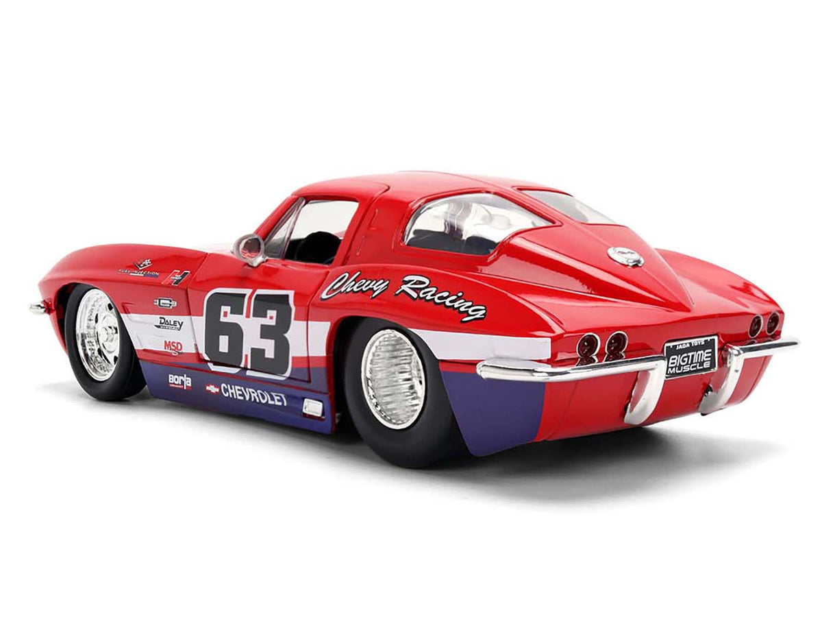1963 Chevrolet Corvette Stingray #63 "Chevy Racing" Red with White and Blue Stripes "Bigtime Muscle" Series 1/24 Diecast Model Car by Jada