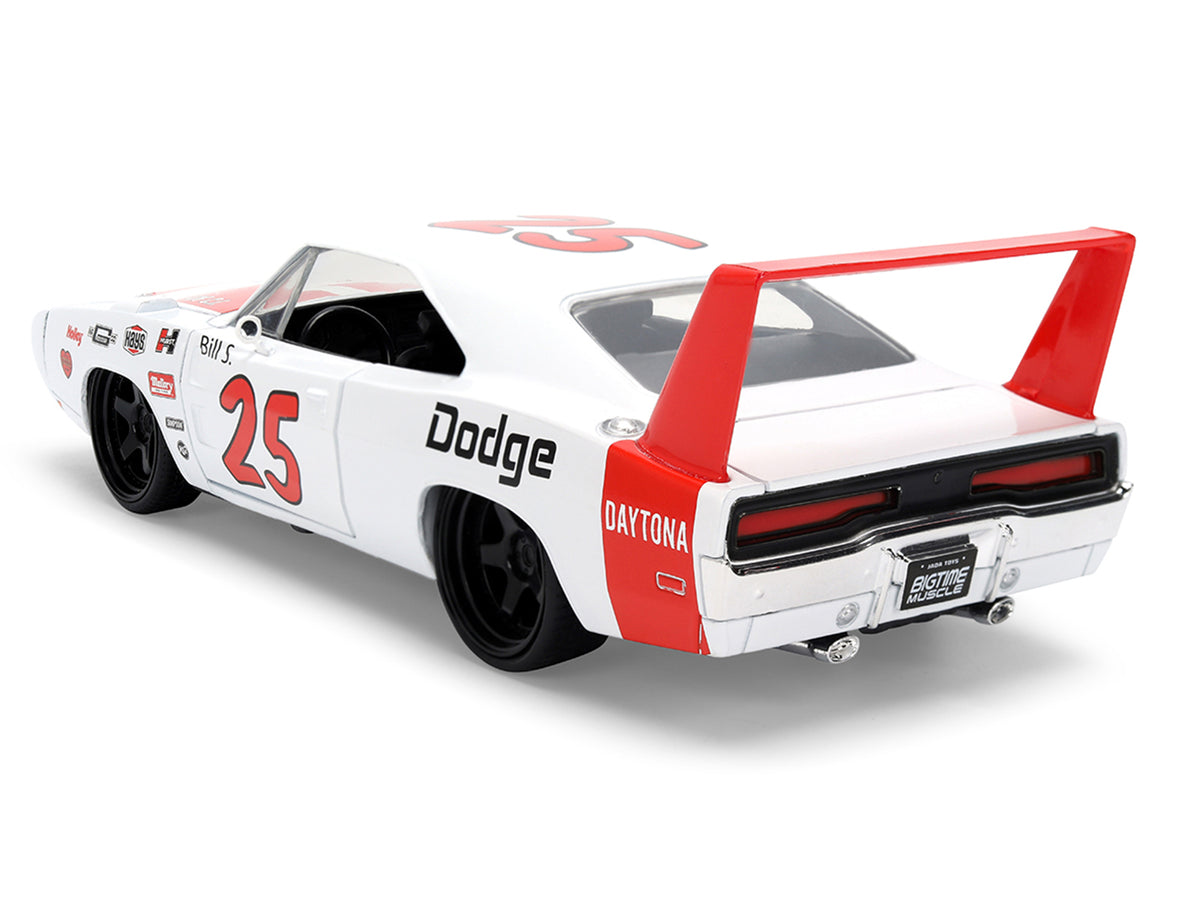 1969 Dodge Charger Daytona #25 White with Red Stripes "Bigtime Muscle" Series 1/24 Diecast Model Car by Jada