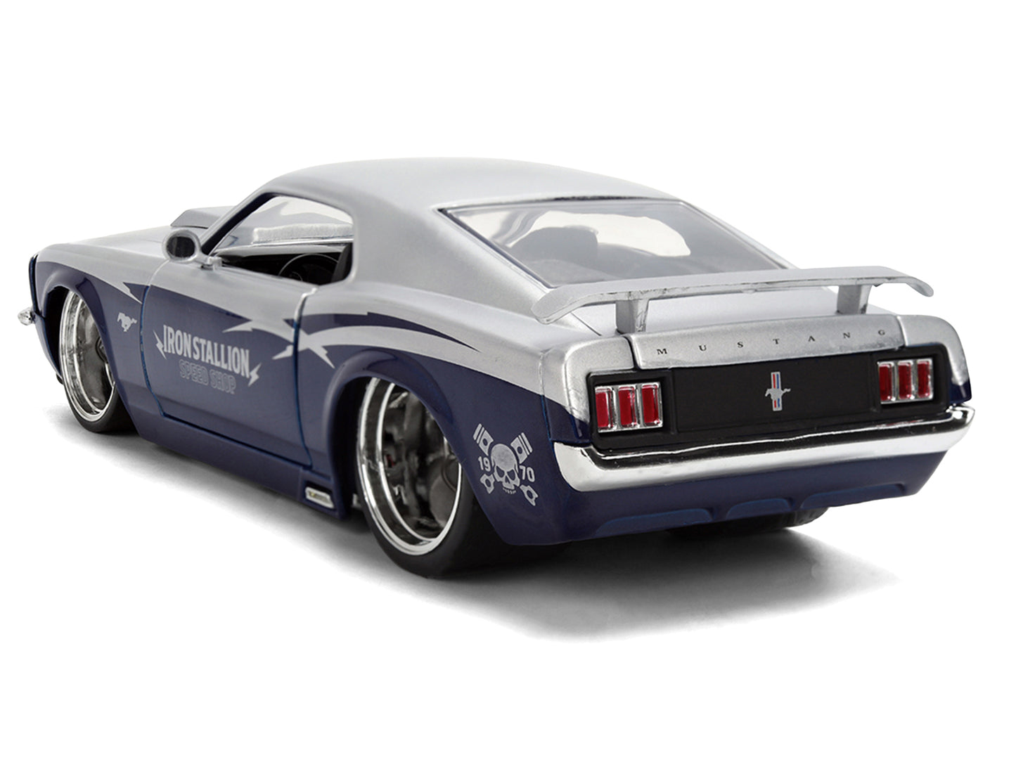 1970 Ford Mustang Boss 429 "Iron Stallion Speed Shop" Silver and Dark Blue Metallic "Bigtime Muscle" Series 1/24 T&y Diecast Model Car by Jada