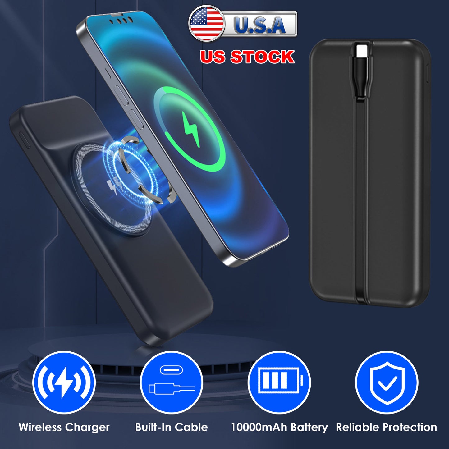 10000Mah 22.5W Magnetic Wireless Power Bank Pd Charging Portable Charger Wi