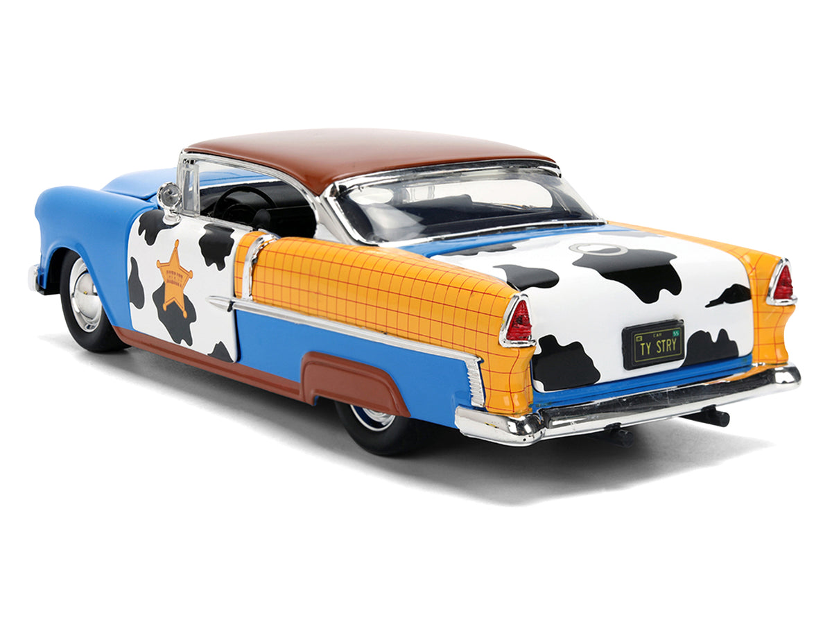 1955 Chevrolet Bel Air Blue with Graphics and Woody Diecast Figure "Toy Story" Franchise "Hollywood Rides" Series 1/24 Diecast Model Car by Jada