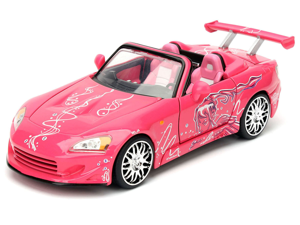 Brian's Nissan Skyline GT-R (R34) Silver Metallic with Blue Stripes and Suki's Honda S2000 Pink with Graphics Set of 2 Cars "Fast & Furious 25th Anniversary" "Fast & Furious" Series 1/24 Diecast Model Cars by Jada