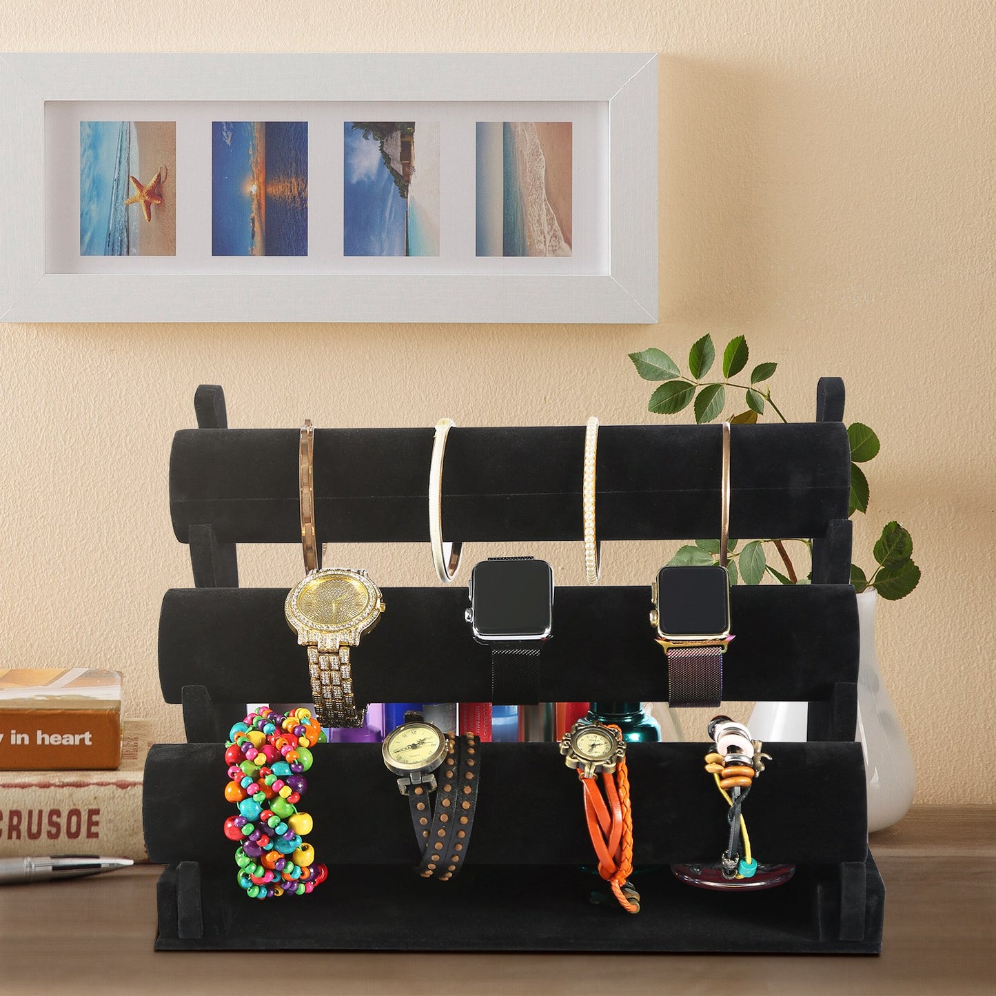 3-Tier Velvet Jewelry Stand Removable Bracelet Holder Watch Bangle Display Rack
