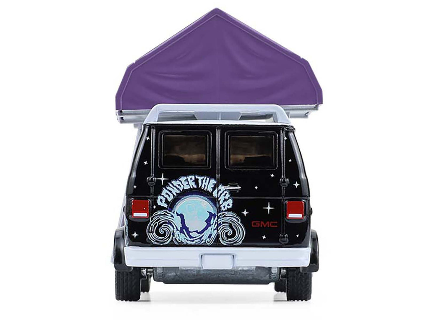 GreenLight 1978 GMC Vandura Custom Van Black with Wizard Graphics and White Top Camp'otel Cartop Sleeper Tent "The Great Outdoors" Series 4 1/64 Diecast Model Car by <h2>1978 Greenlight</h2> <p>High-q