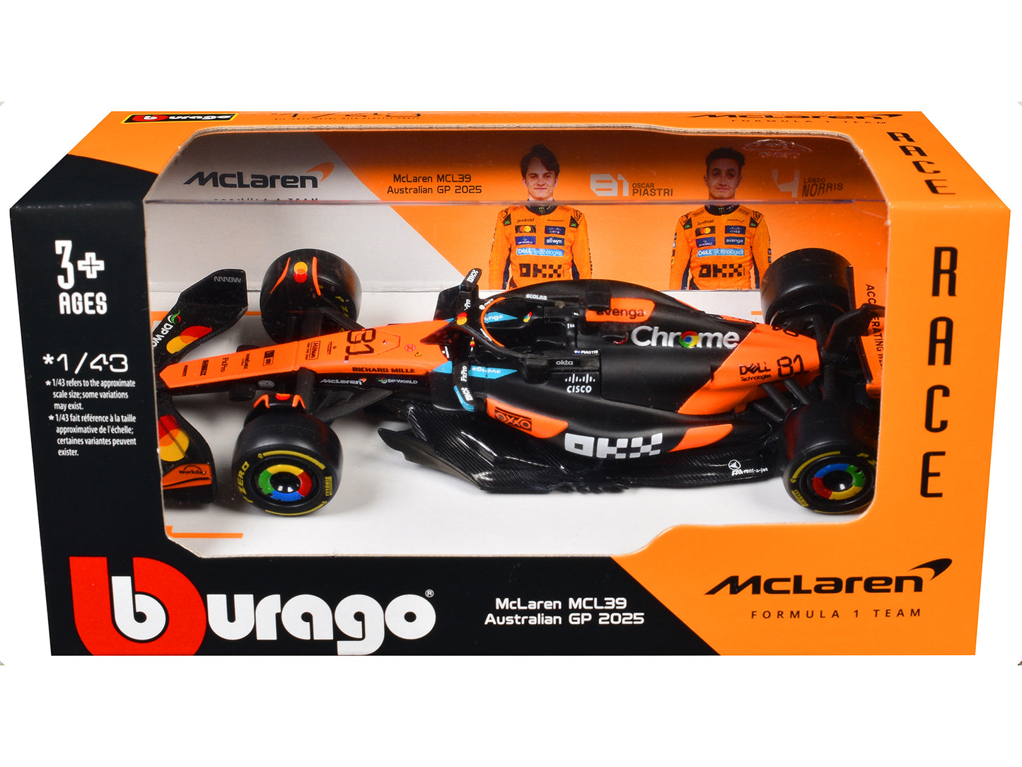 McLaren MCL39 #81 Oscar Piastri "OKX" Formula One F1 "Australian GP" (2025) "Race" Series 1/43 Diecast Model Car by Bburago