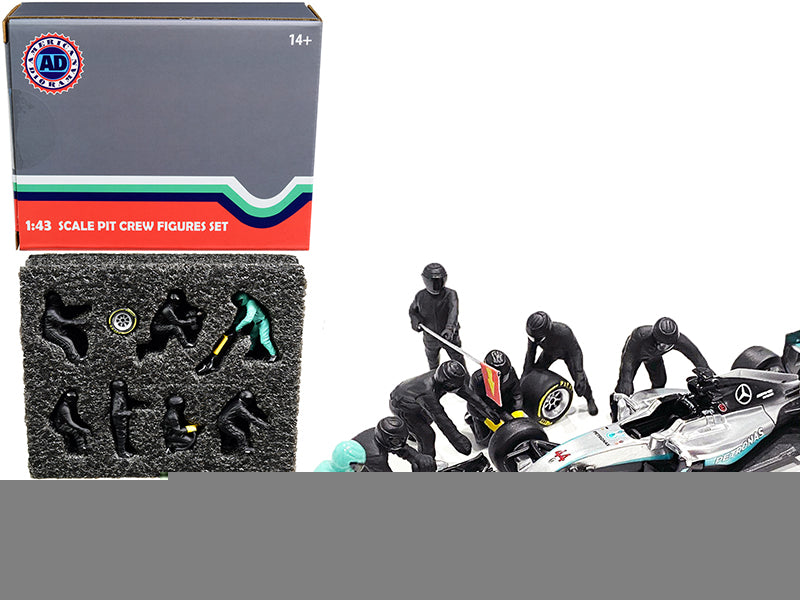Formula One F1 Pit Crew 7 Figurine Set Team Black for 1/43 Scale Models by American Diorama