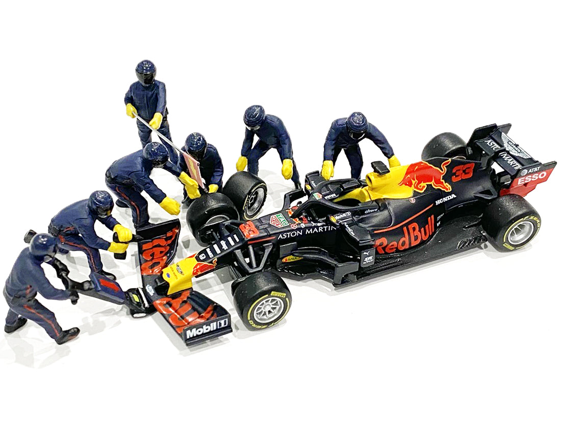 Formula One F1 Pit Crew 7 Figurine Set Team Blue for 1/43 Scale Models