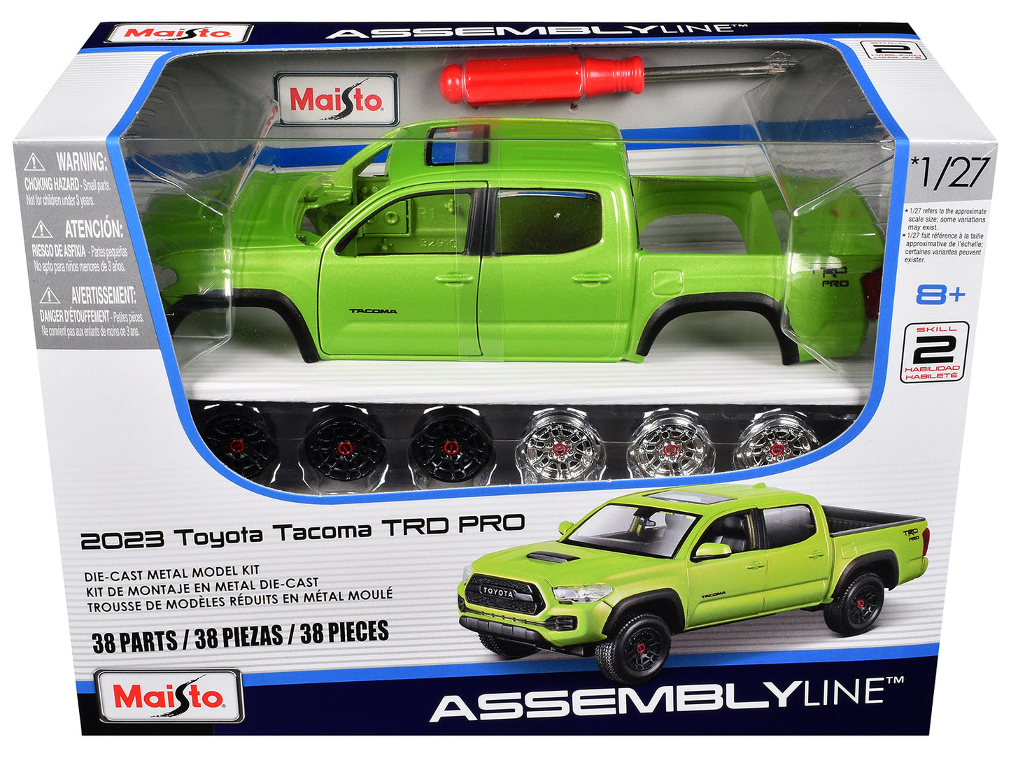 Skill 2 Model Kit 2023 Toyota Tacoma TRD PRO Pickup Truck Light Green Metallic "Assembly Line" Series 1/27 Scale Model by Maisto