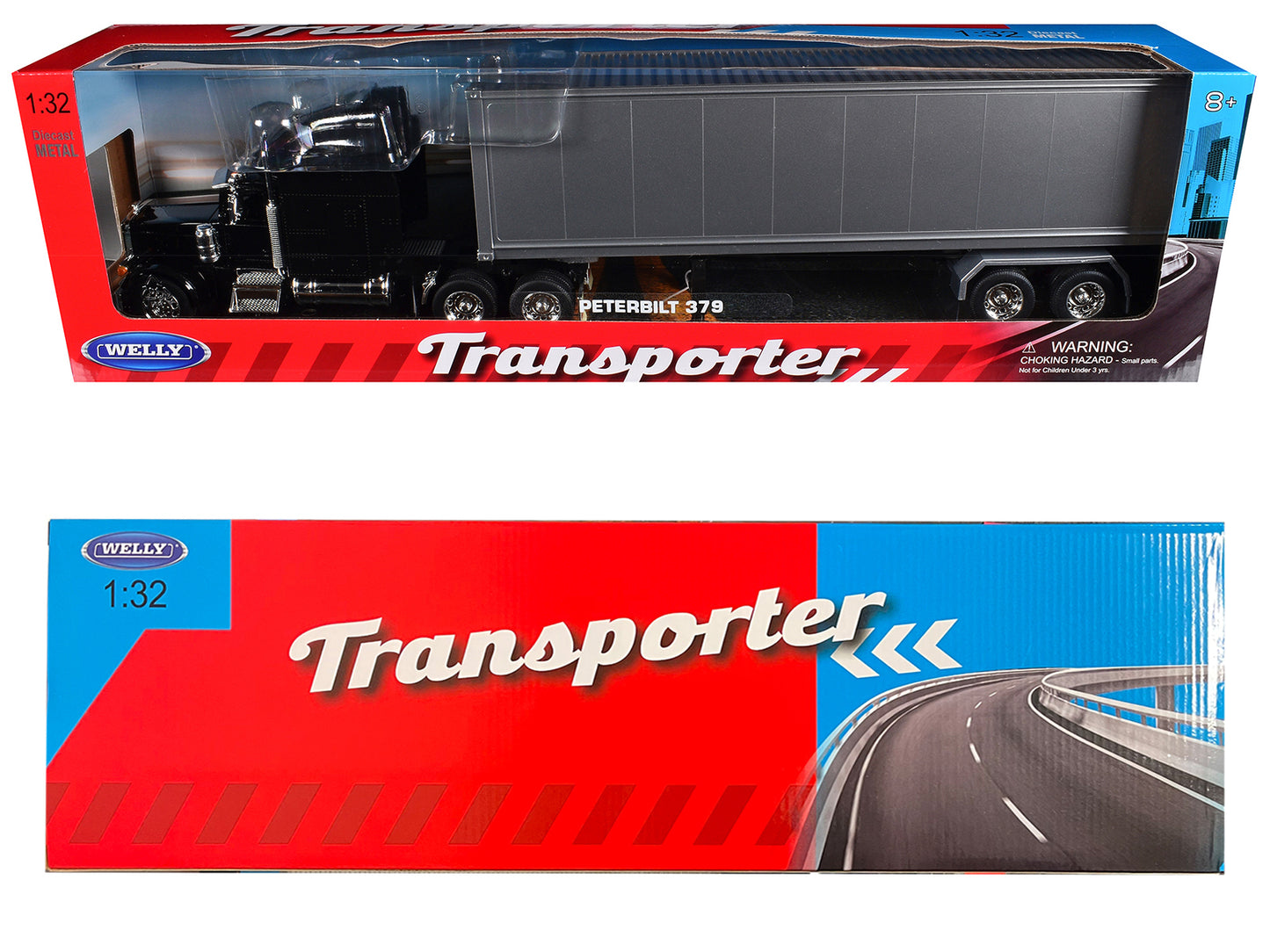 Peterbilt 379 Truck Black with Silver Container "Transporter" Series 1/32 Diecast Model by Welly